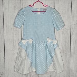 VTG L.A. Chic Fit & Flare Floral Blue/White Eyelet Lace Girl's Dress, sz 6X